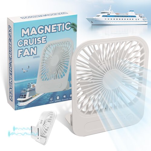 HYTWEDO Magnetic Cruise Ship Approved Fan with Ultra-Thin Design, 1200mAh Rechargeable Battery Operated Portable Fan with 4 Speeds, Magnetically Sticks on Cabin Ceilings and Walls