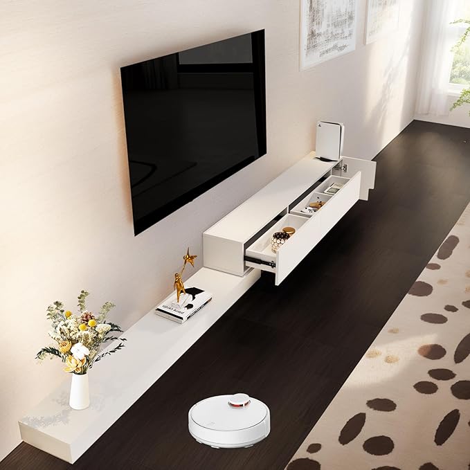 Retractable TV Shelf, Solid Wood Minimalist TV Stand, Mid-Century TV Console