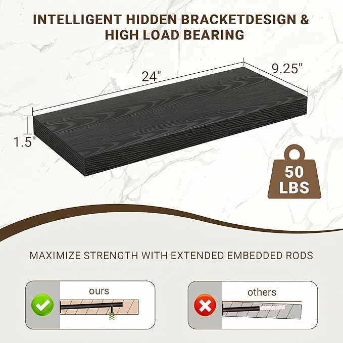 Acovy 24 Inch Floating Shelves, Wooden Shelves