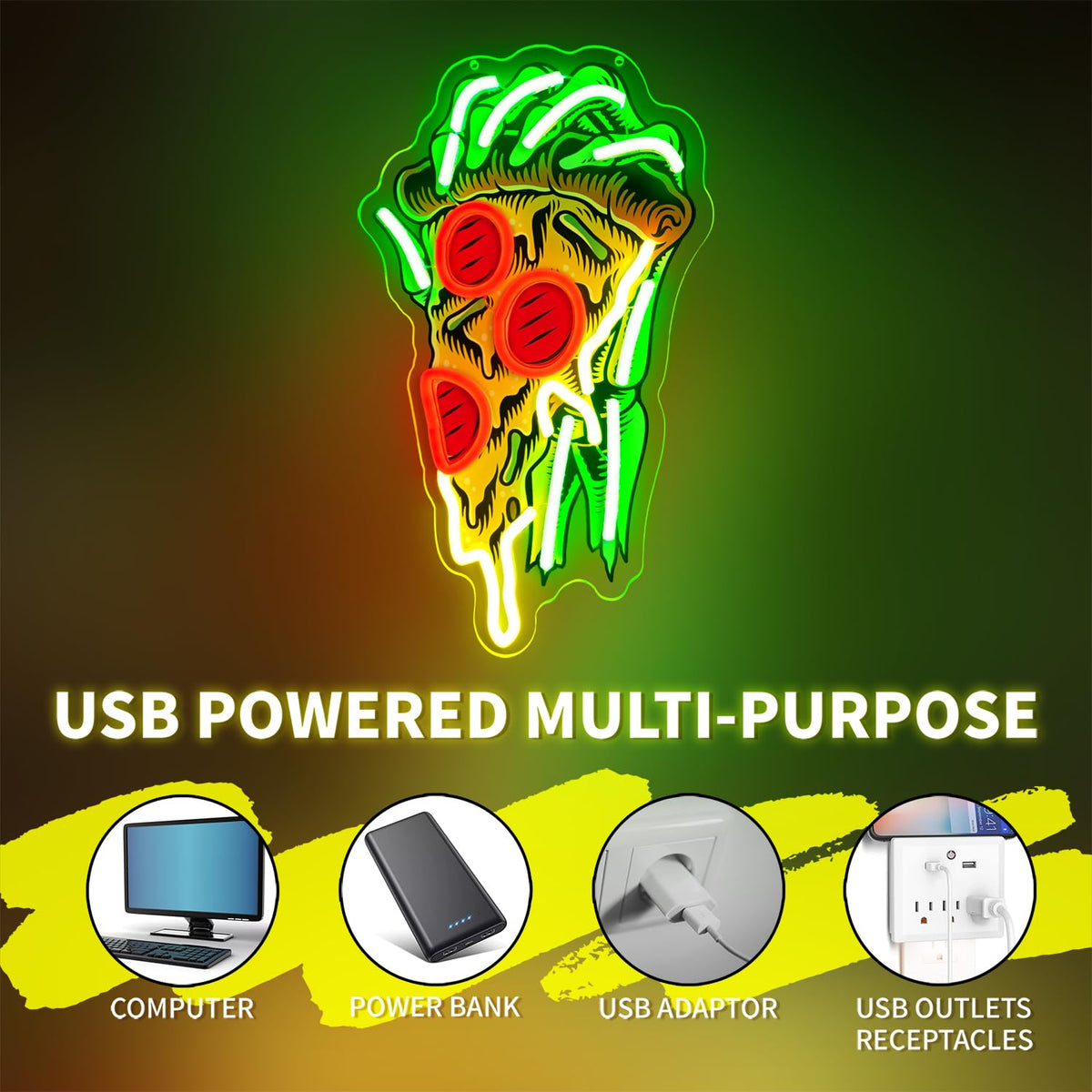 Pizza Neon Sign for Wall Decor Dimmable Pizza LED Neon Light USB Powered LED Wall Art for Kitchen, Dining Room, Bar, Man Cave, Unique Home Decor and Gift for Pizza Lovers