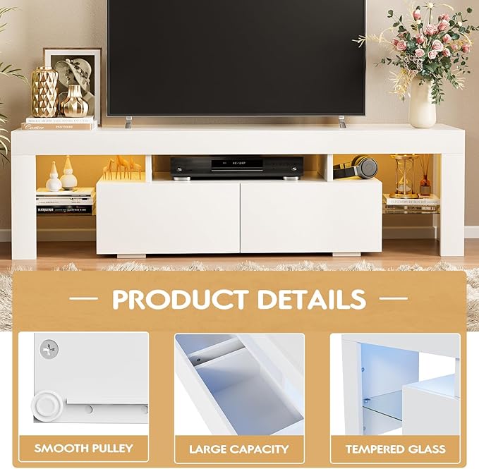JUMMICO TV Stand with LED Lights, Modern Entertainment Center Media and Open