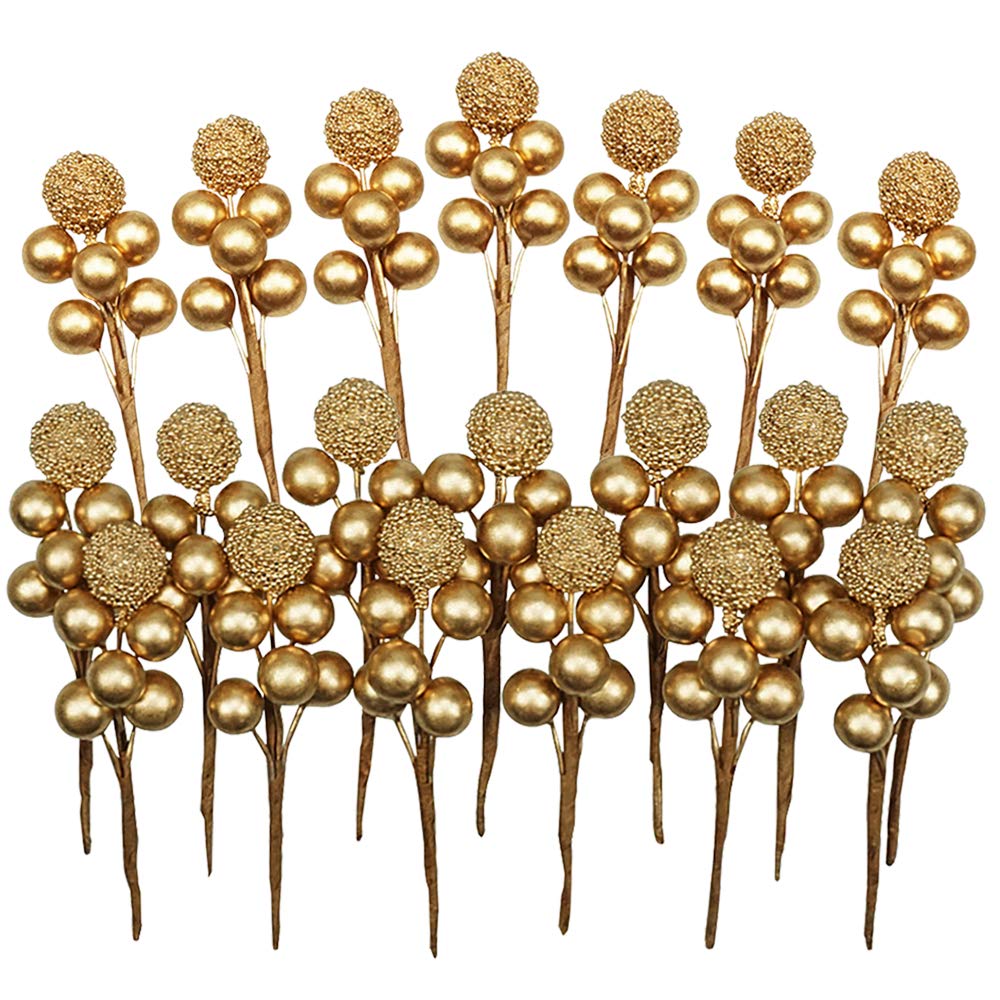 Grenerics 20 Branch Gold Holly Berry Stems Artificial Berries Picks for Berry Wreath Christmas Berries Garland and Holiday Wreath Ornaments by Baryuefull