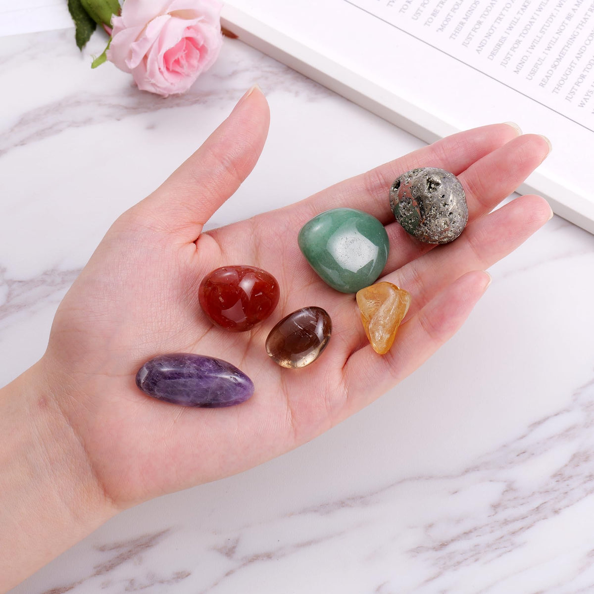 Workplace Crystals Set - 6PC Healing Protection Stones for Office Desk, Focus, Positive Energy, Stress Relief, Metaphysical Gifts for Friend Coworker Family, New Job Decor