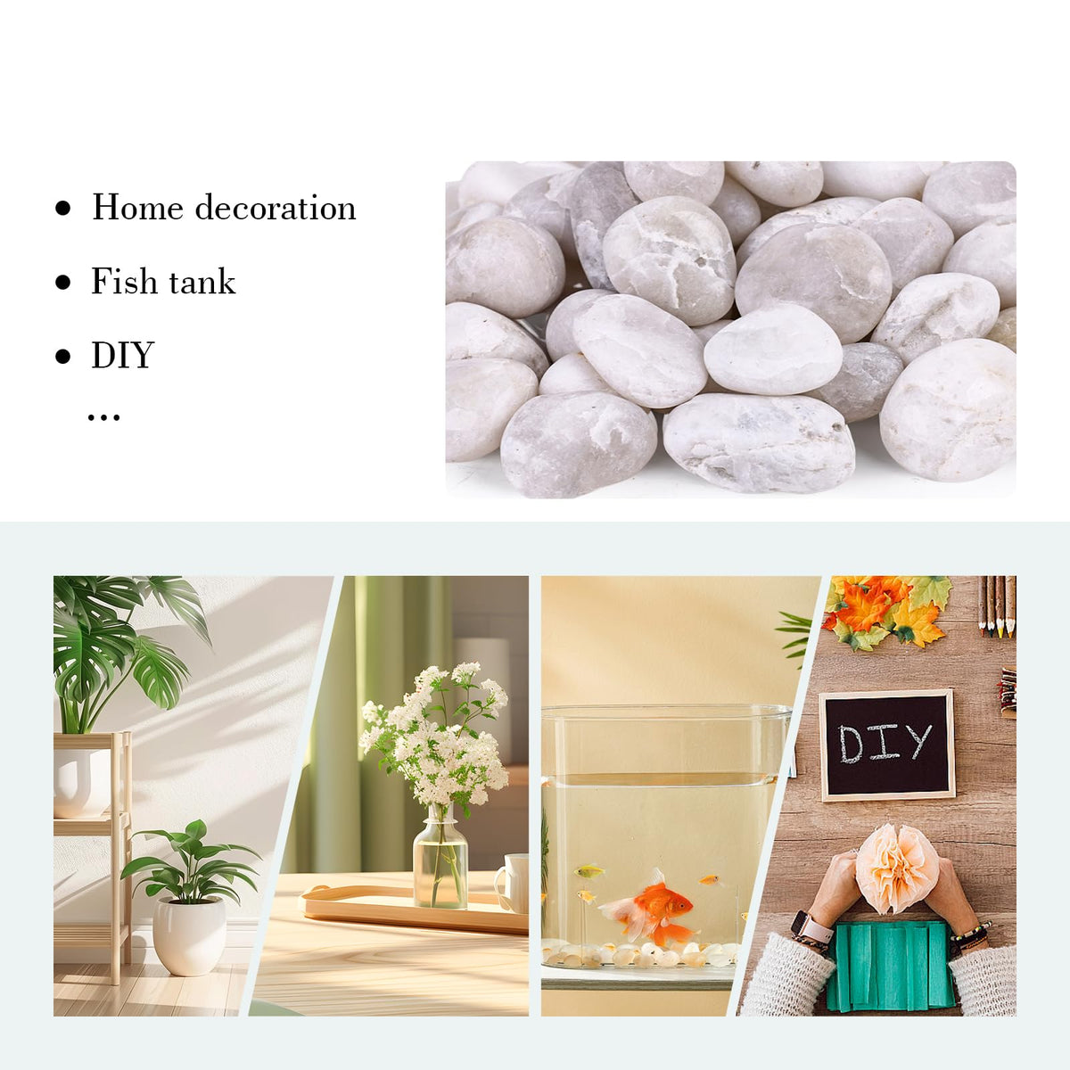 DomeStar 2.7lb White Rocks for Landscaping, White Garden Rocks Polished Pebbles Garden Stones, Pebbles for Indoor, Walkways, Yard, Plants, Aquarium Fish Tank,Vase Filler Decor