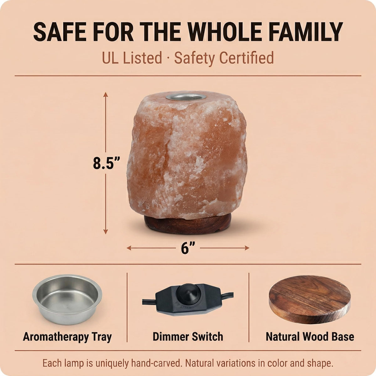 Himalayan Salt Lamp with Aromatherapy Tray & Dimmer Switch - Salt Rock Lamp for Bedroom, Relaxation & Sleep | Calming Meditation Spa Lamp | Himalayan Salt Diffuser | Warm Glow Night Light | Gift Ready