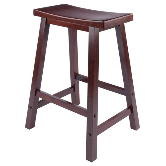 Winsome Satori Saddle Seat Counter Stool, 24" in Walnut, Classic Backless Bar Chairs for Kitchen & Dining Room Seating, Timeless Essential Furniture for Home, Dorm, Apartments