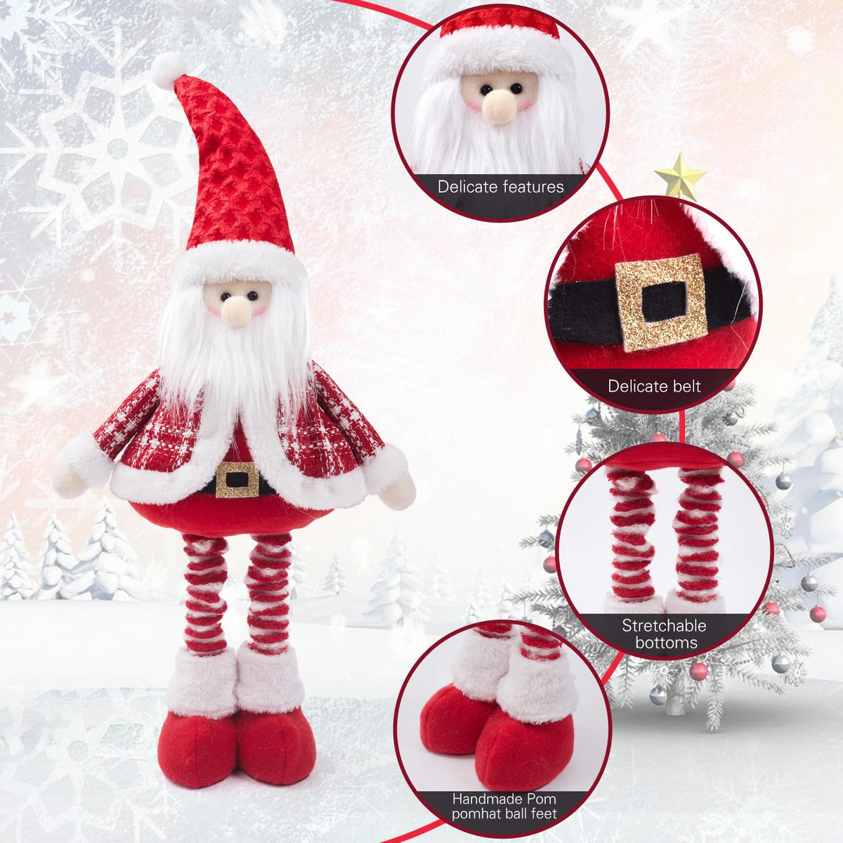 JIAHG Christmas Decorations Standing Fabric Santa Claus Snowman Reindeer with Stretchy Legs Christmas Tree Party Favors for Home Office Tabletop Fireplace Shelf Figurine Xmas Decor Ornaments