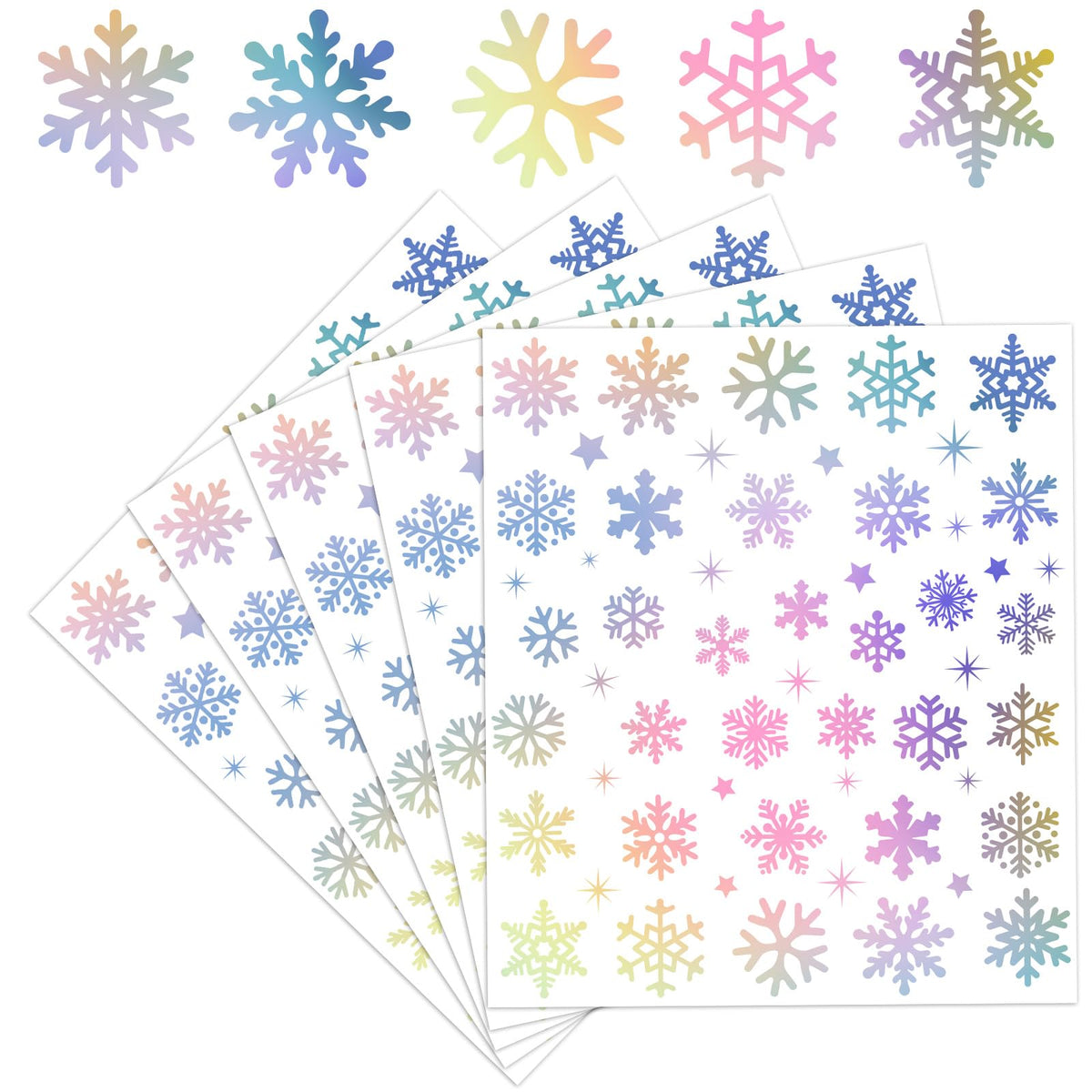 Whaline 330 Pcs Winter Christmas Stickers Holographic Snowflake Self-Adhesive Decals for Xmas Home Party DIY Crafts Supplies, 10 Sheets