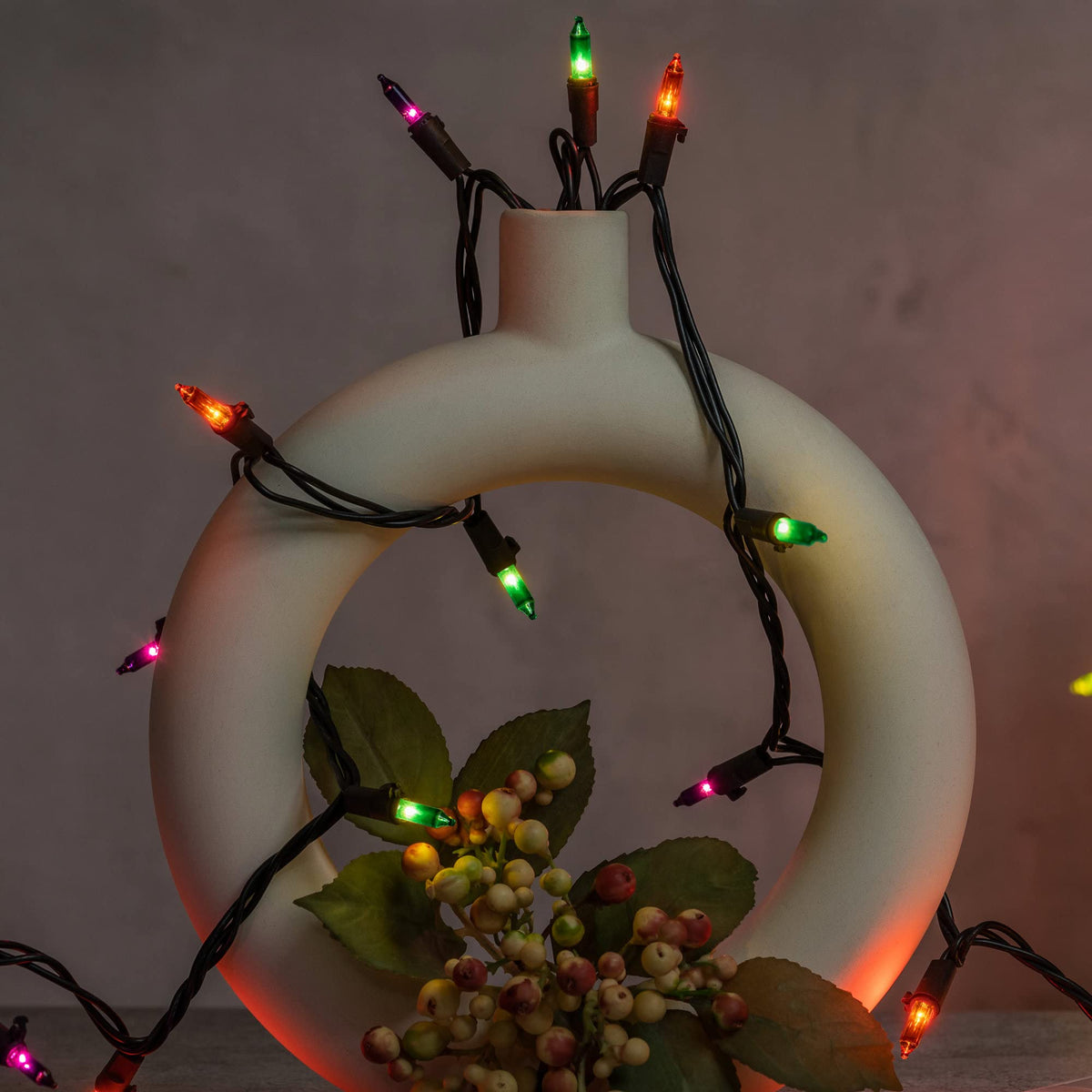 YULETIME 200 Orange Green Purple String Lights, 2-Set 33' 100 ct Black Wire