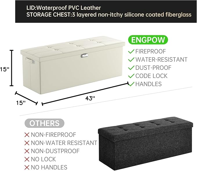 ENGPOW Storage Ottoman, Fireproof Folding Bench
