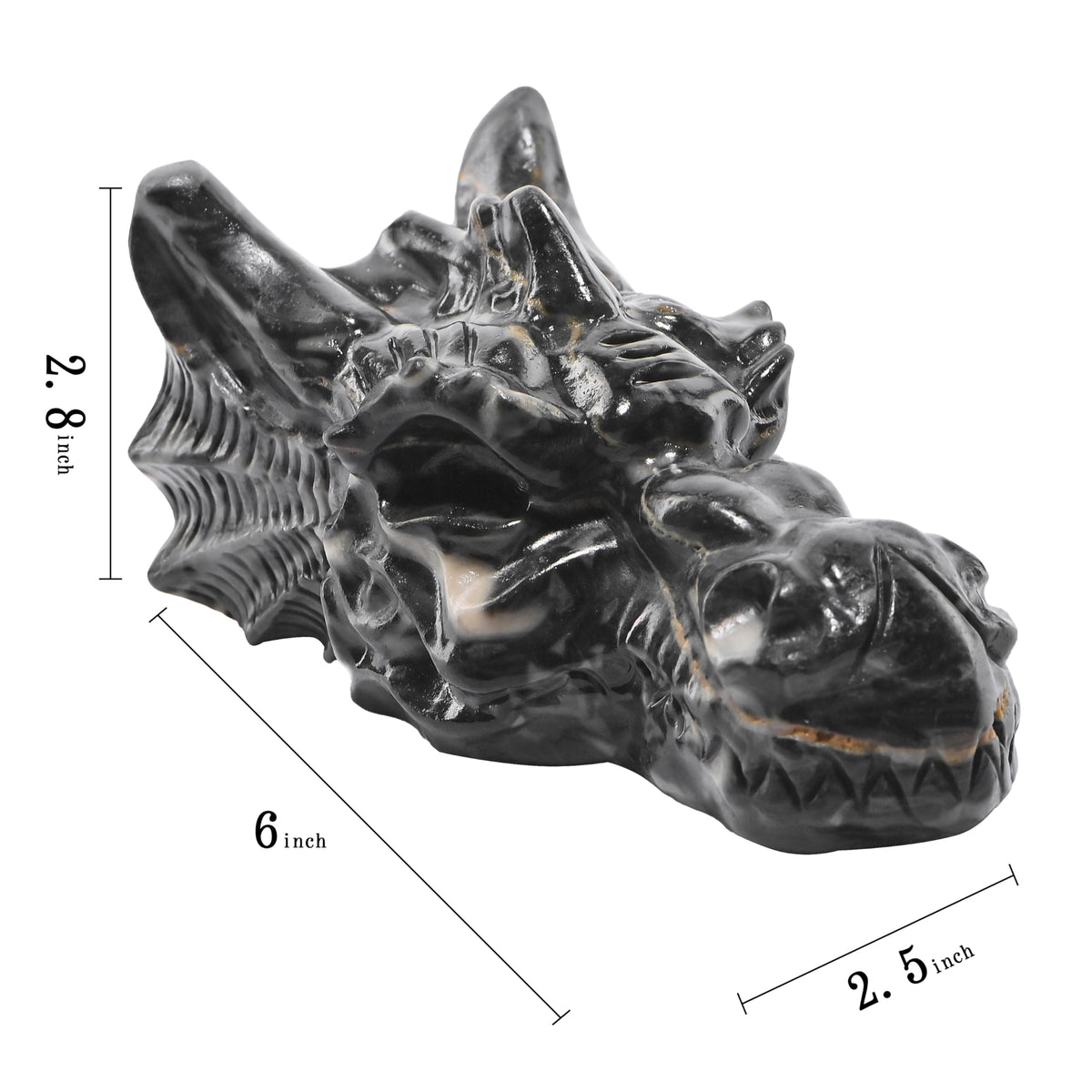 Bmuafry 6''Natural Dragon Head Crystal Skull Head Hand Carved Reiki Healing Stone Statue Healing Home Office Art Room Decoration (Picasso Stone, 6inch)