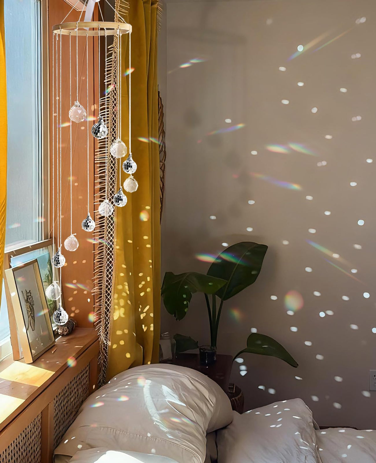 AceList Hanging Disco Ball Decor, Sun Catcher Crystals & Disco, 31.5 inch Handmade Spiral Sparkle Mirror Ball & Light Catcher for Window, and Boho Decor