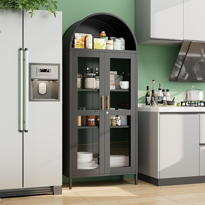 73" Black Metal Arched Display Cabinet
