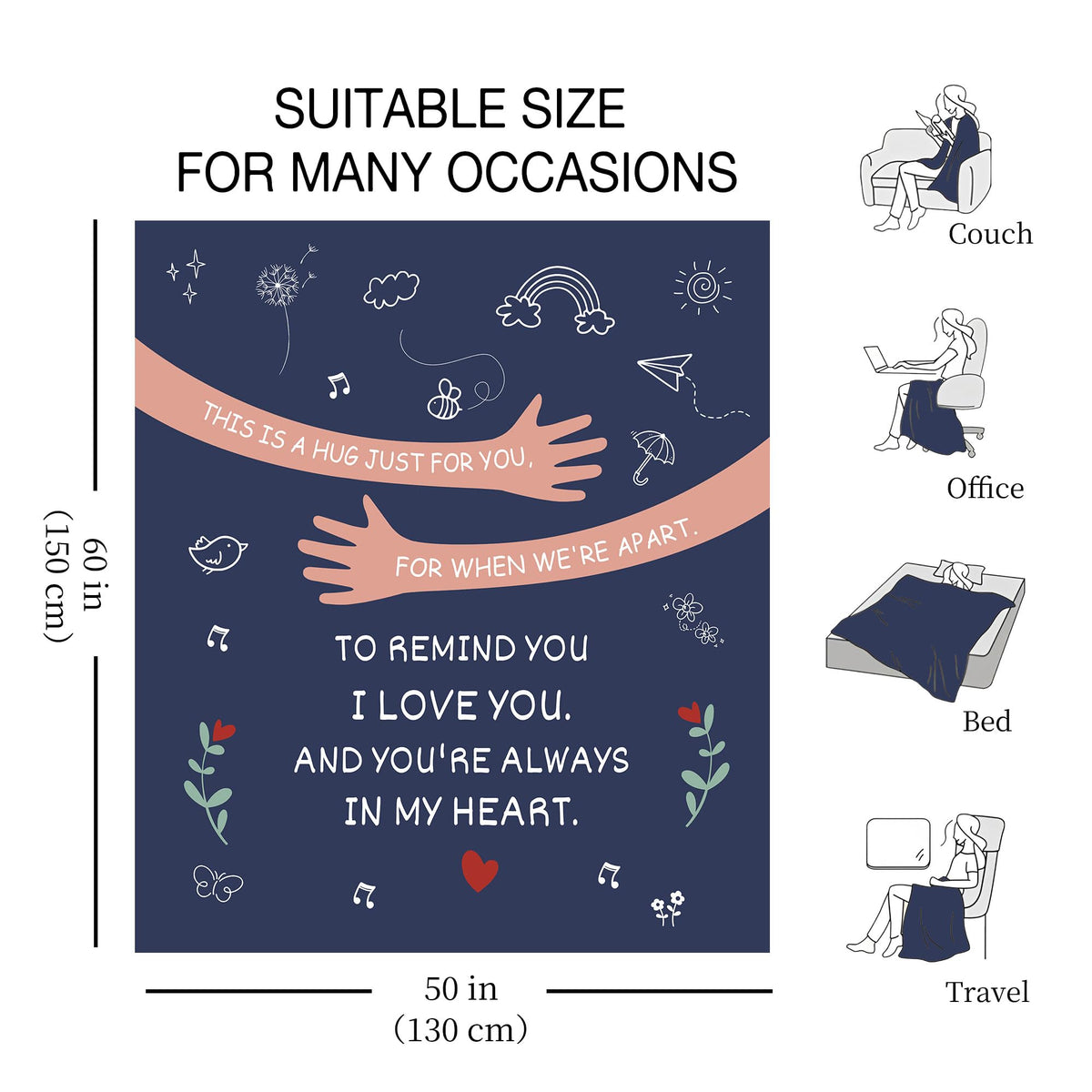 AprOcean This is a Hug just for You for When We're Apart to Remind You I Love You and You're Always in My Heart Blanket for Women Men Mom Dad Sister Birthday Reminder Throw Blanket Present(a)