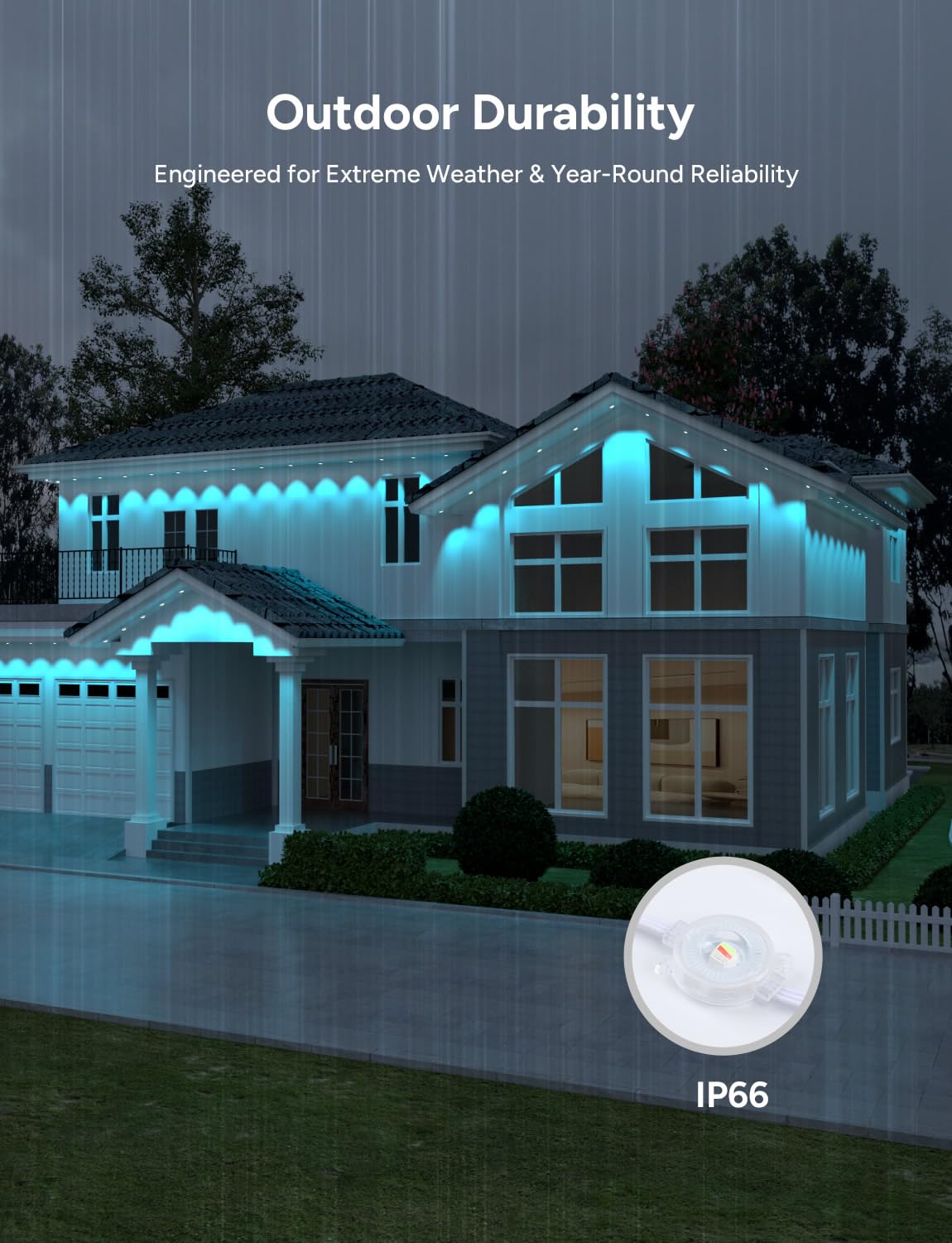 olivilily Permanent Outdoor Lights, 150ft with 90 LEDs Smart RGB, 68+ Scene Modes IP66 Waterproof, Alexa/Google Assistant Compatible Holiday Lighting for Christmas Halloween Patio Decor