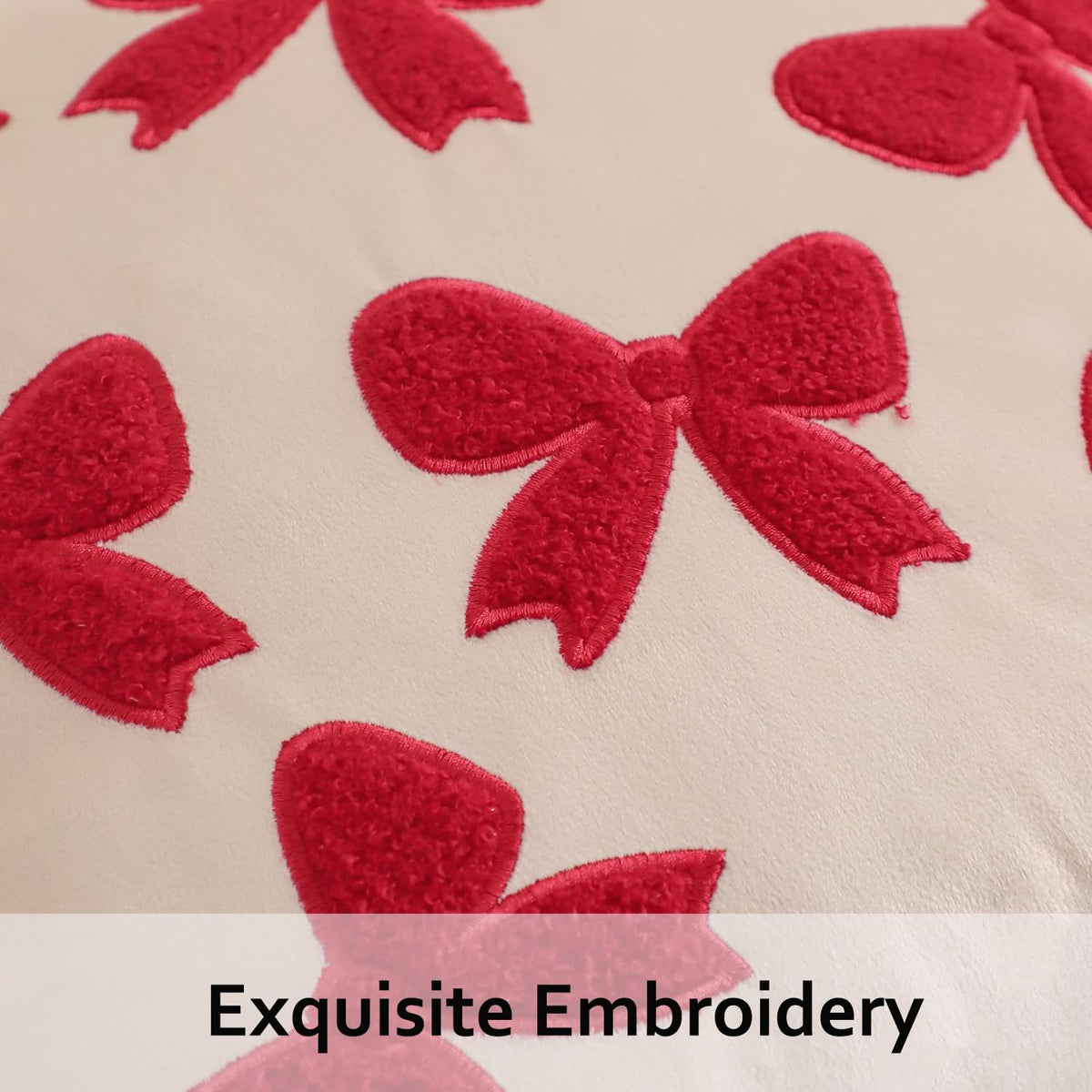 Tosleo Red Bows Pillow Covers 18 x 18 inch Set of 2 Velvet Embroidery Throw Pillow Cover Merry Xmas Party Decor Pillowcase Winter Holiday Cushion Case