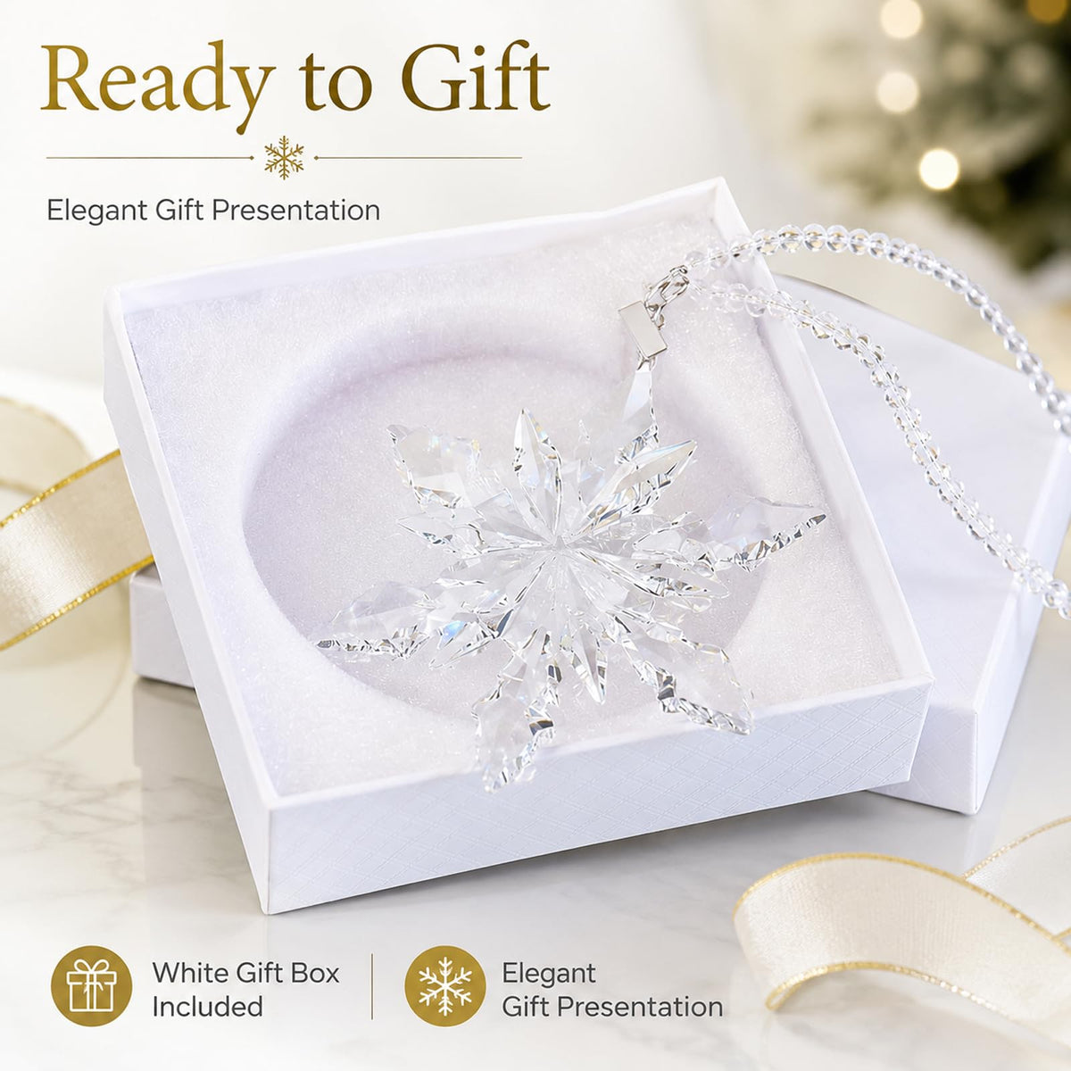 Luxury Crystal Christmas Snowflake Ornaments Christmas Tree Hanging Decorations Gifts for Women Girls Family Friends (Clear)