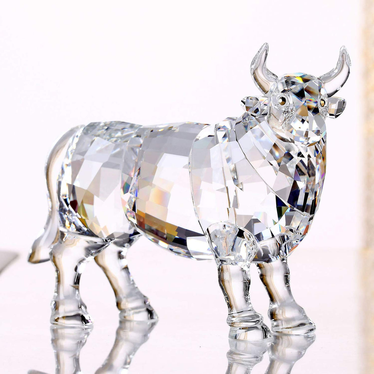 DOJOZ Crystal Bull Cow Ox Cattle New Year Gifts Home Decorations Figurines Collectibles Animal (White)