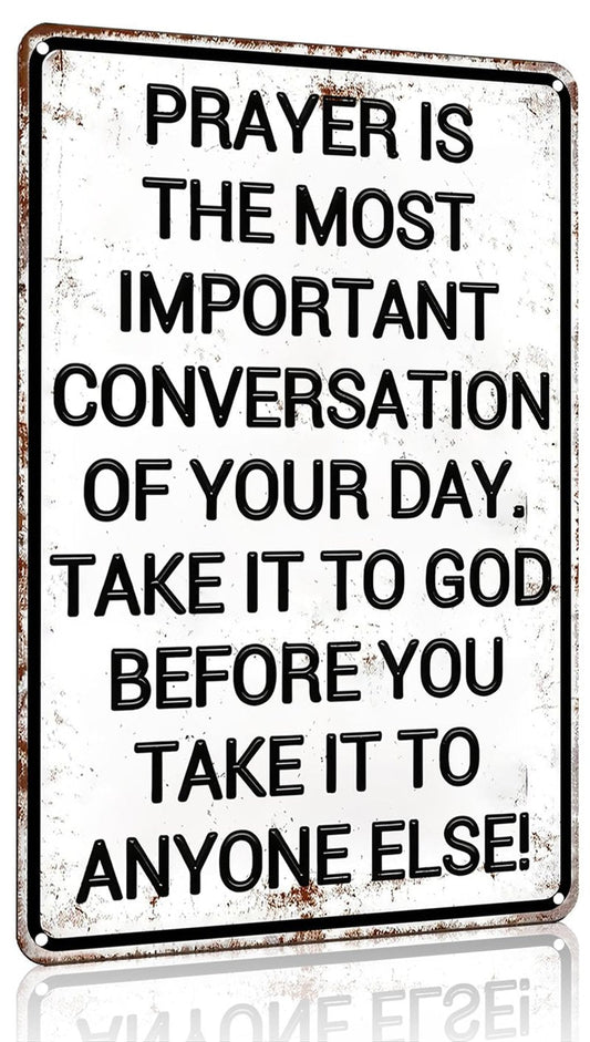 Smilelife Christian Gifts for Men Women Prayer Is The Most Important Conversation of Your Day Vintage Tin Sign Religious Metal Wall Art for Home Church Prayer Room Office Chapel Decor 8x12 Inch(3167)
