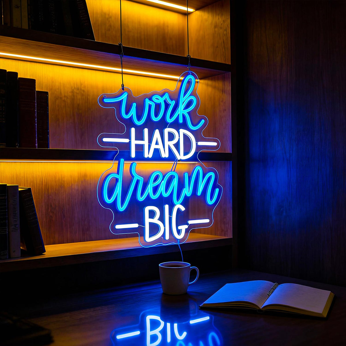 Whfobfe Blue&White Neon Sign Led Neon Lights Signs for Wall Decor USB Powered Led Signs for Room Decoration-Work Hard Dream Big