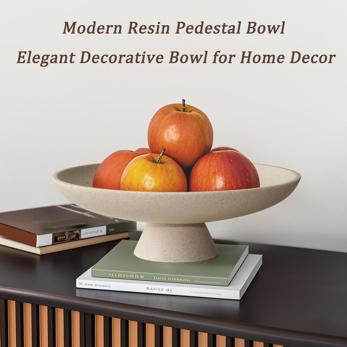 YMXYJM Modern Resin Pedestal Decorative Bowl, Large Fruit Bowl for Kitchen Counter, Stylish Key Bowl for Entryway Table, Beige