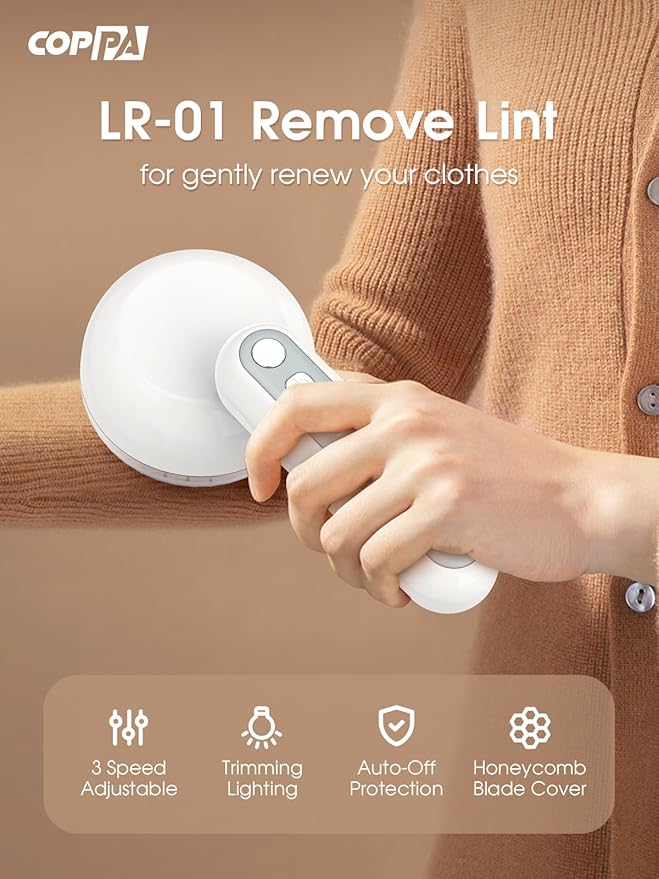 COPPA Lint Remover, LR-01 Remove Fuzz Lint USB-C Rechargeable 6 Blades & 3