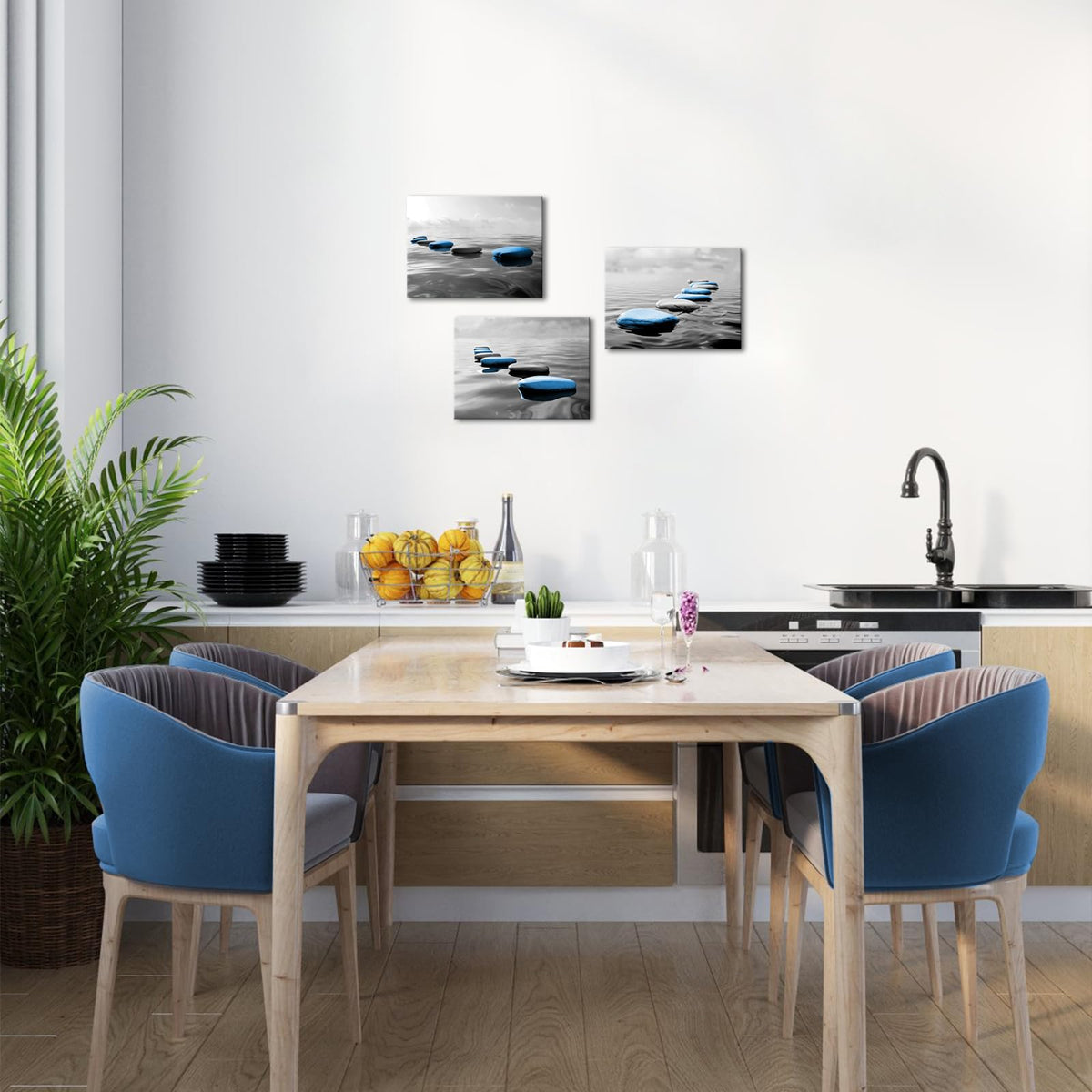 LyerArtork 3 Pieces Zen Wall Art Canvas Prints Gray Black and Blue Tranquil Zen Stones in Water Calming Modern Artwork Spa Bathroom Wall Decor for Yoga Studio Meditation Living Room 12x16inchx3