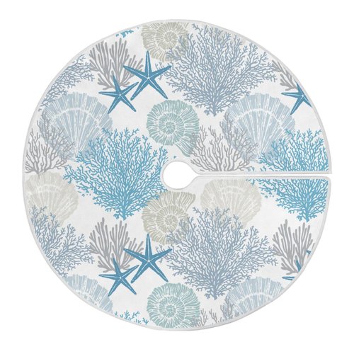 Christmas Tree Skirt Beach Coastal Xmas Tree Decorations Burlap Blue Tree Skirt Small for 4 ft Tree 36 inch