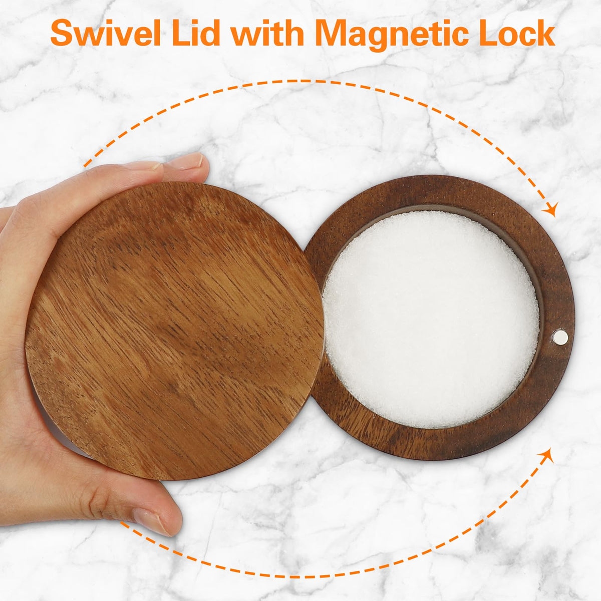 ZOVANO Acacia Wood Salt Cellar Bowl Box, Elegant Salt Container with Swivel Magnetic Lid for Keeping Table Salt, Bath Salt, Sea Salt, Peppers, Herbs or seasonings, One piece Wood No Glue