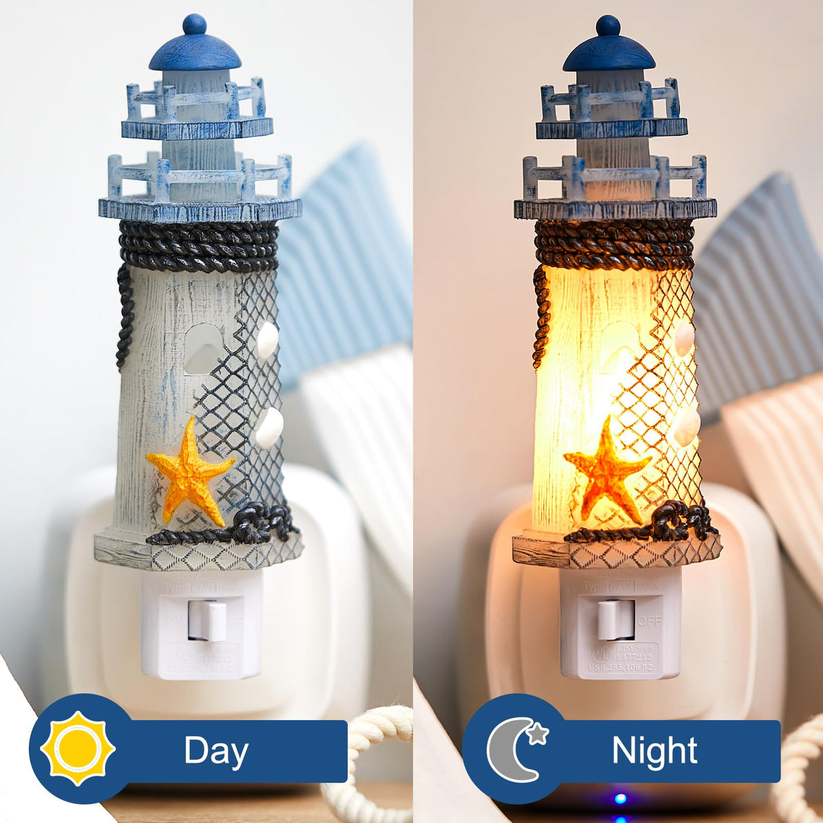 Tuanse Lighthouse Night Lights Plug in Nautical Themed Lamp Coastal Christmas Decor for Seaside Ocean Beach House Room Hallway Stairway