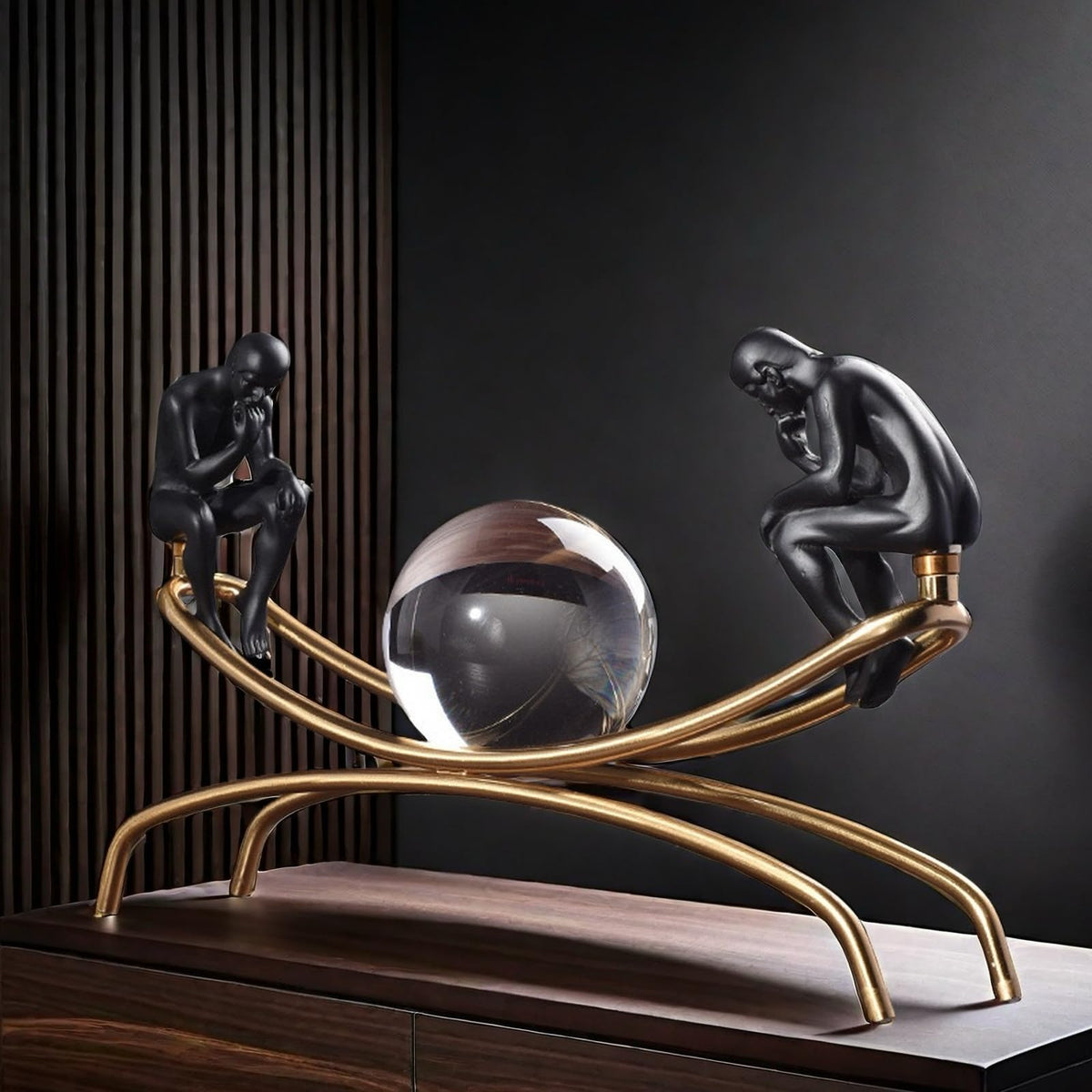 SHTWX The Thinker Thinking Man Statue with Crystal Ball Sculpture Figurine, Home Office Living Room Desktop Display Decoration