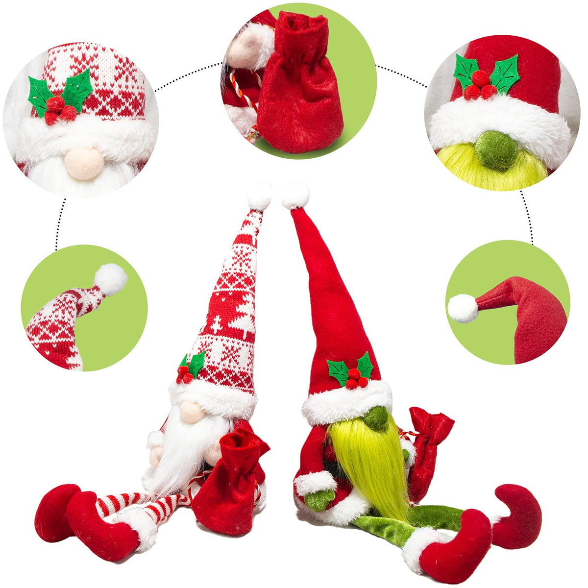 BWFY 2PCS Christmas Gnomes Decorations for Home Holiday Party Gifts Elf Santa Gnome Ornaments Tiered Tray Decor