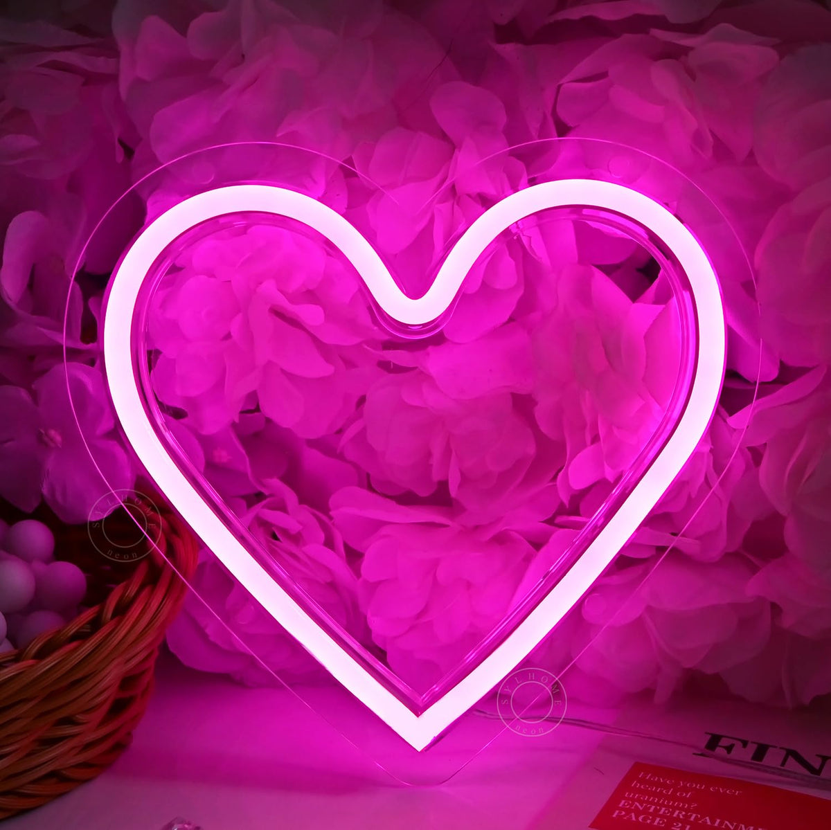 SYLHOME Pink Heart Led Neon Light Sign Battery Operated or USB Powered Bedroom Wedding Wall Sign Decor Valentines Day Birthday Anniversary Sign USB 7.87" X 7.28"