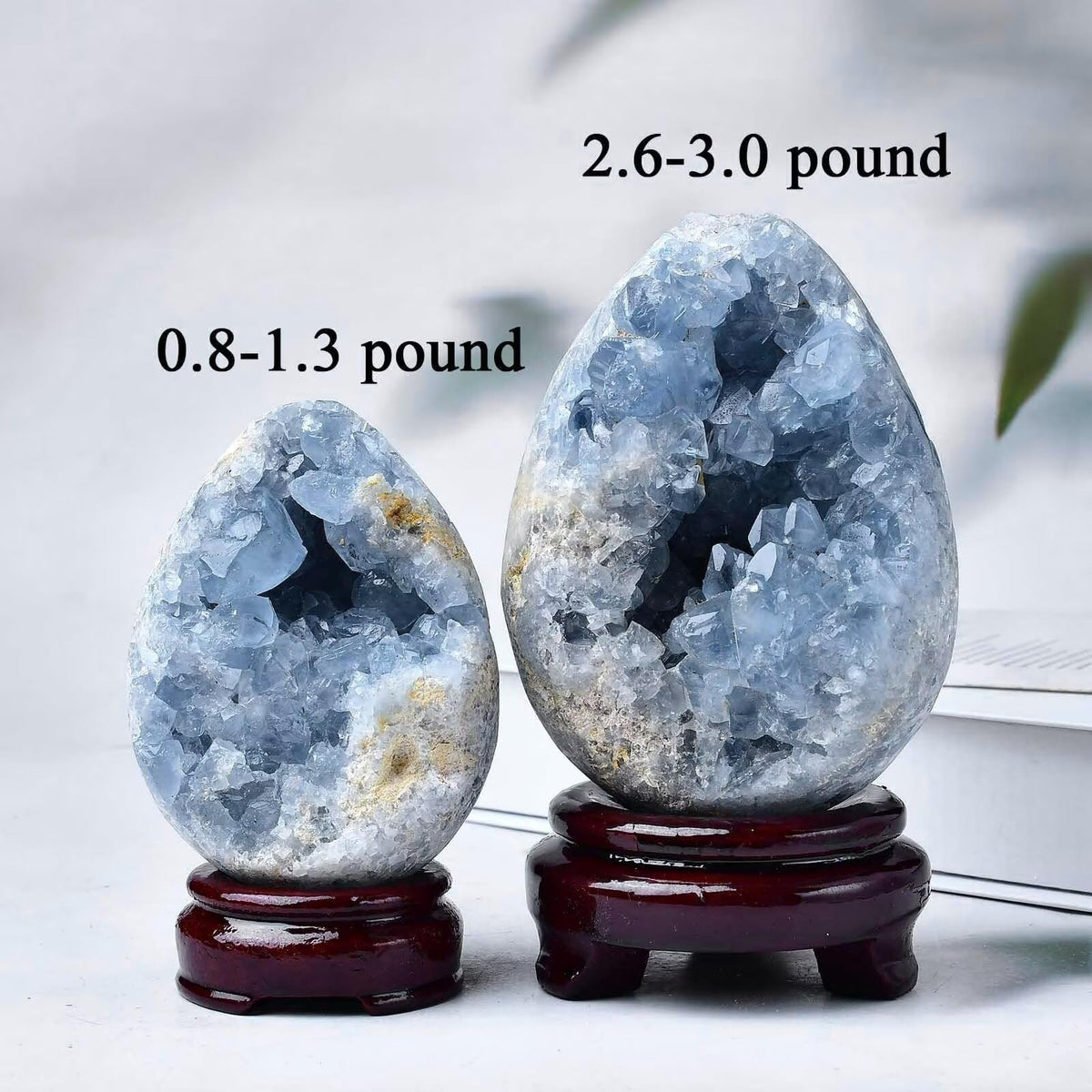 FZBHRO Natural Blue Celestite Geode Egg Healing Crystal Stone Collection Mineral Specimen with Stand Home Office Decor 1.7-2.2 Pound