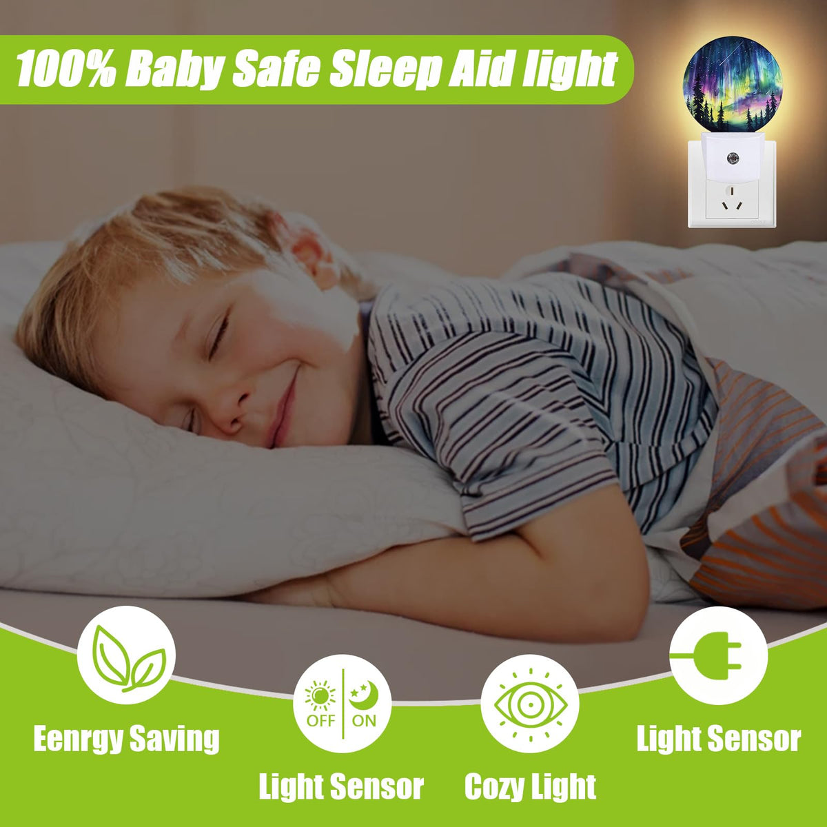 COSHARKLY Aurora Forest Night Light,Plug-in Night Lights with Dusk-to-Dawn Sensor for Bedroom Bathroom and Living Room Sleep Friendly lamp