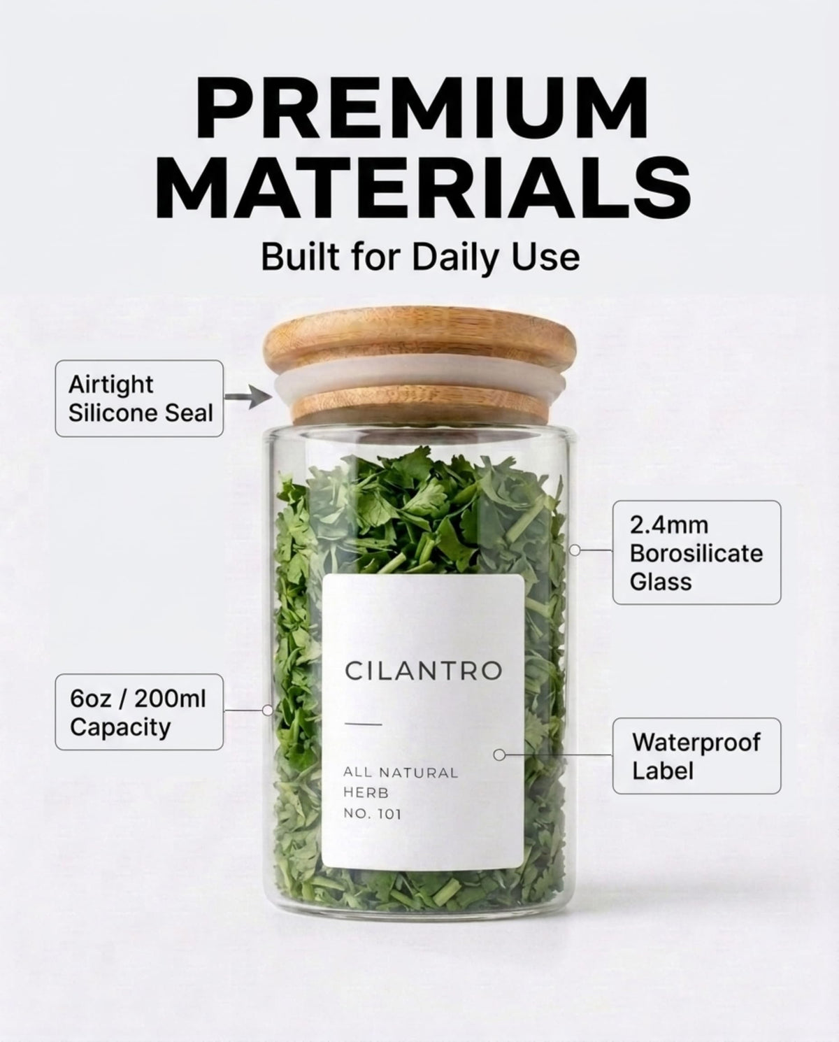 Bloomondo Glass Spice Jars with Label Pack (12x Bamboo Lid Glass Jar) Small 6oz Empty Spice Storage Bottles with 112 Printed Stickers and 48 Writable Pantry Labels for Seasoning Containers
