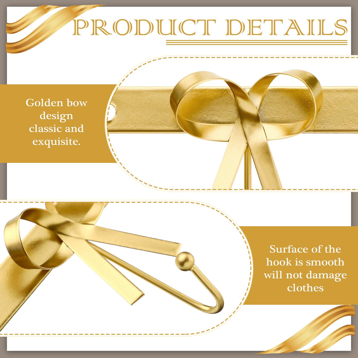 Tioncy Gold Bow Hooks Coat Rack Wall Mounted Gold Metal 5 Hook Bow Wall Decorations Nursery Bedroom Bathroom Coquette Living Room Decor for Hanging Coats Hats Towels Robes Purses Bags Keys