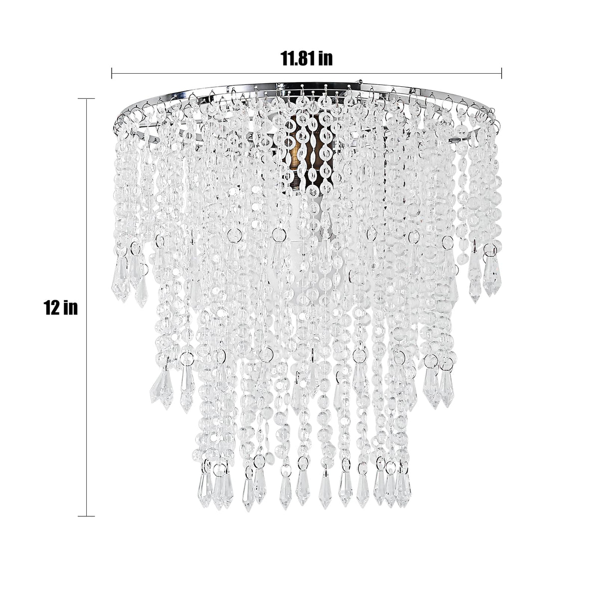 SEEYUAN Acrylic Chandelier Shade Modern Ceiling Light Shade Beaded Pendant Lampshade with Acrylic Beads and Chrome Frame Diameter 11.81 inches