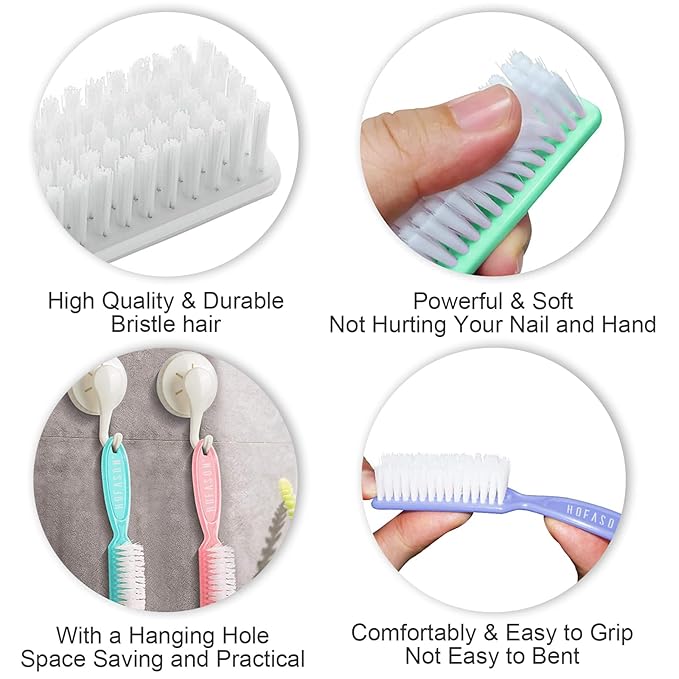 HOFASON 6 Pack Nail Brush for Cleaning Fingernails, Nail Brush Handle Grip