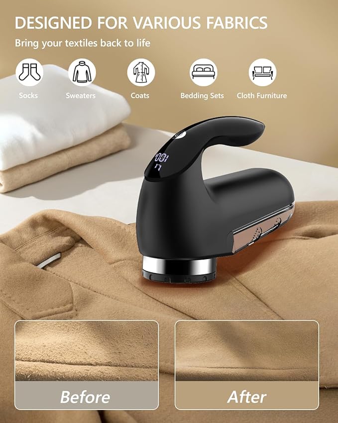 Electric Fabric Shaver with LED Display, 2-Speeds Lint Remover, Rechargeable