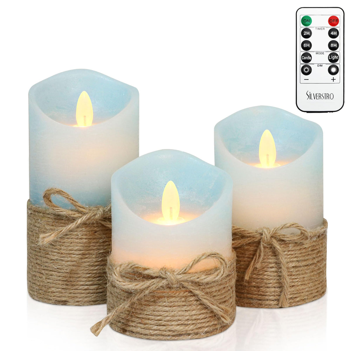 Silverstro Nautical Decor Ocean Blue Flameless Candles with Remote - Home Farmhouse Easter Spring Decorations - Set of 3 (D3.11 X H4 5" 6")