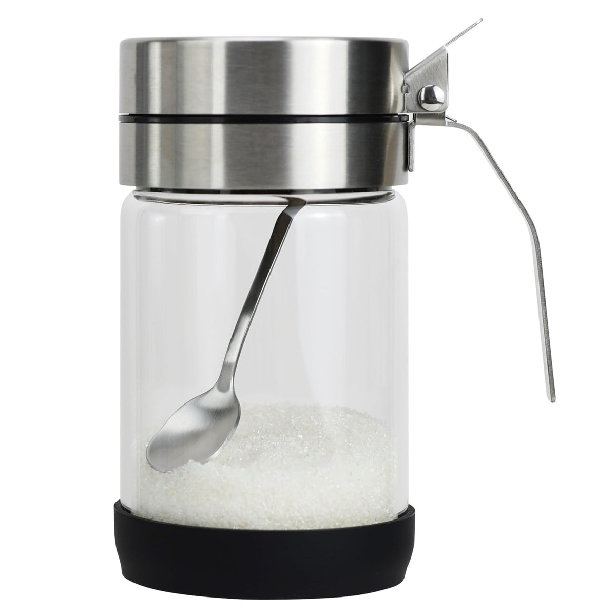 EIKS Glass Condiment Jars with Stainless Steel Lids and Spoons for Serving & Storing Sugar Spice Salt Seasoning in Home Kitchen Coffee Bar Restaurant, Container Capacity 450ml/14.5oz