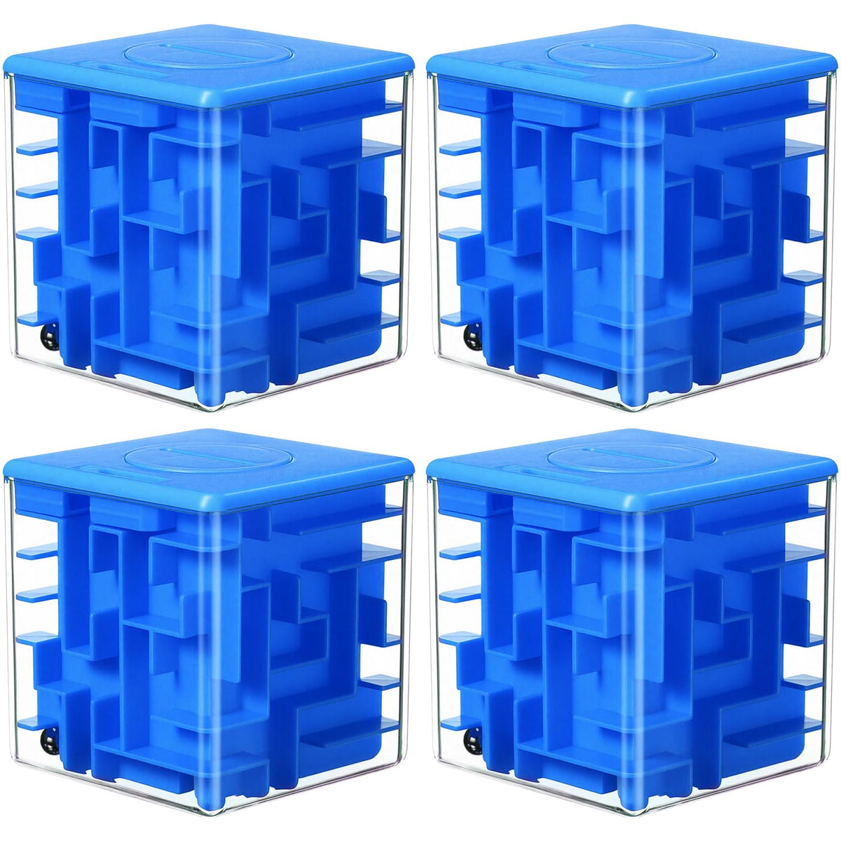 4 Pcs Money Box for Cash Gift Stocking Stuffers Plastic Cash Money Maze Puzzle Box for Adults Christmas Birthday Party Favors (Blue)