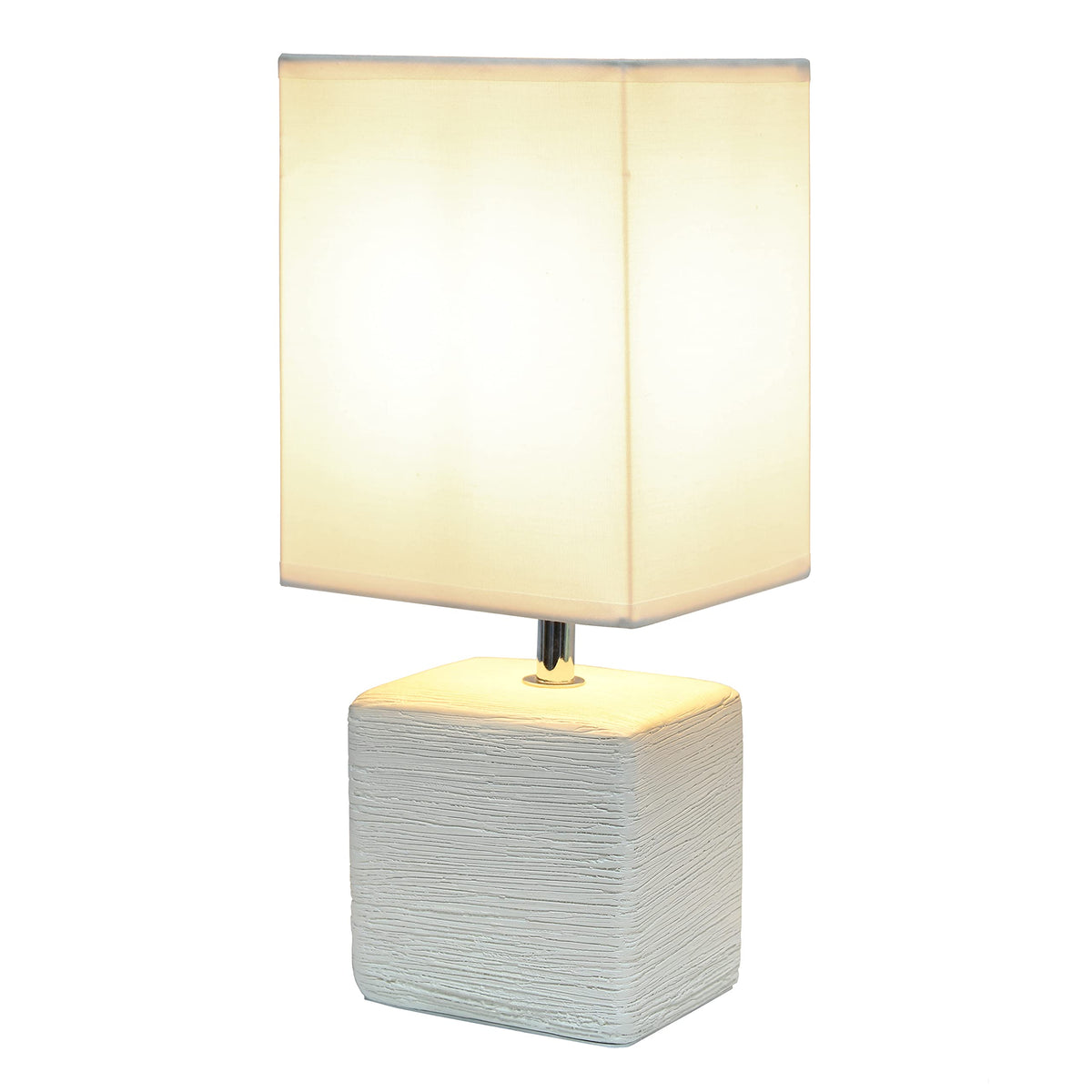 Simple Designs LT2072-OFF Petite Faux Stone Table Lamp with Fabric Shade, Off White with White Shade