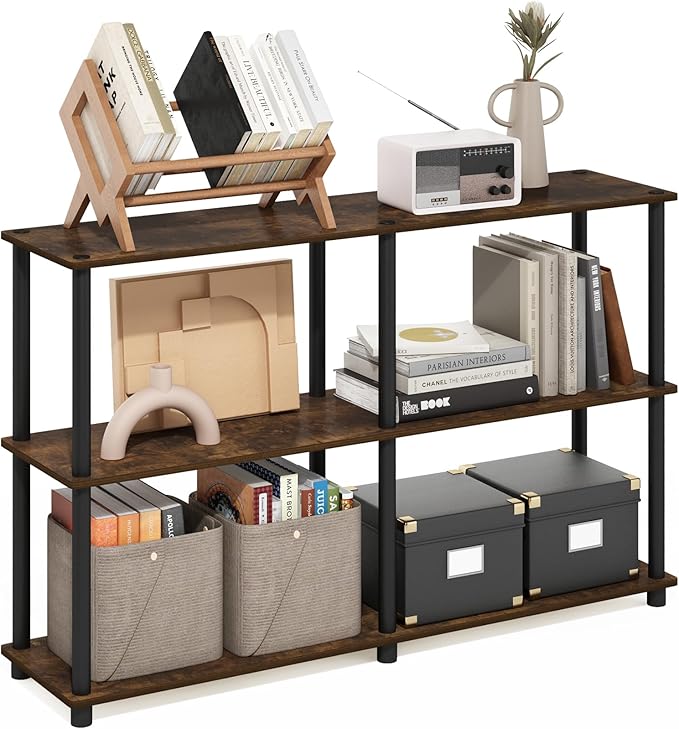 Furinno Turn-N-Tube Storage Shelves, 3-Tier 47.4 Wide Book Shelf, Corner Shelf