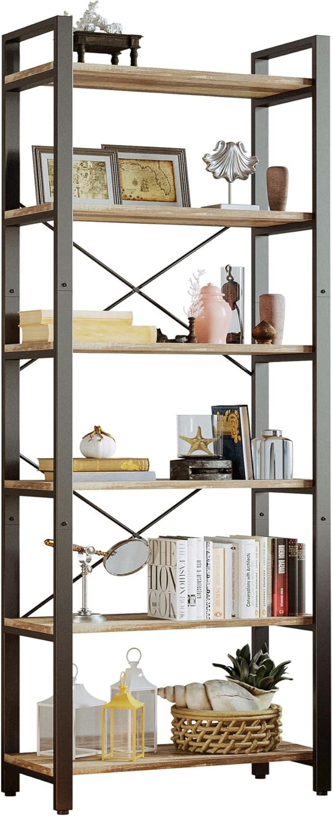 IRONCK Bookshelf 6-Tier Ladder Shelf 110 lbs or Shelf Display Shelf Vintage