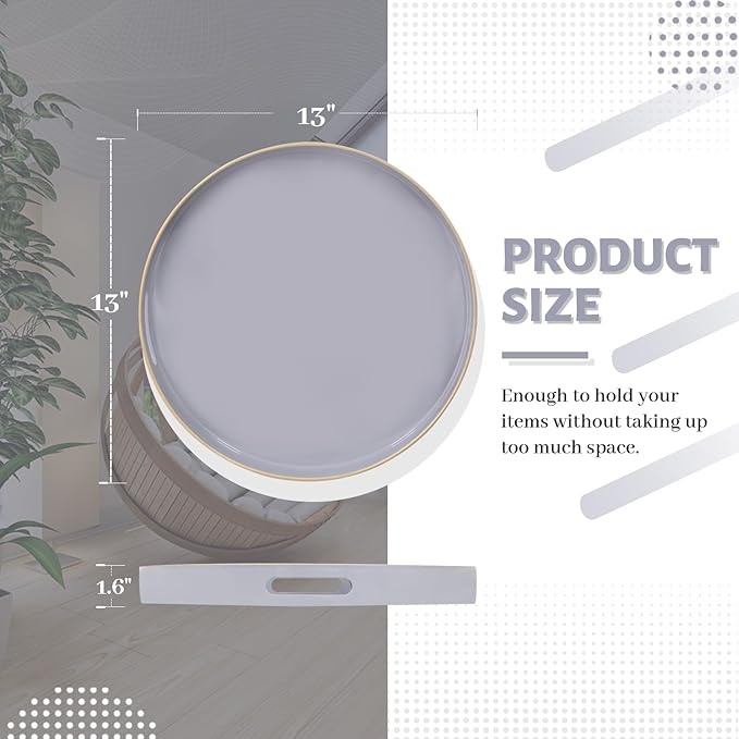 MAONAME 13" Gray Round Tray, Modern Round Decorative Trays