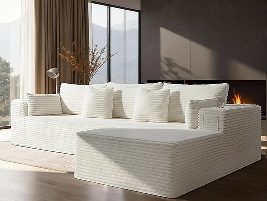 108" Cloud Sectional Couch, Comfort L Shaped Boneless Couch