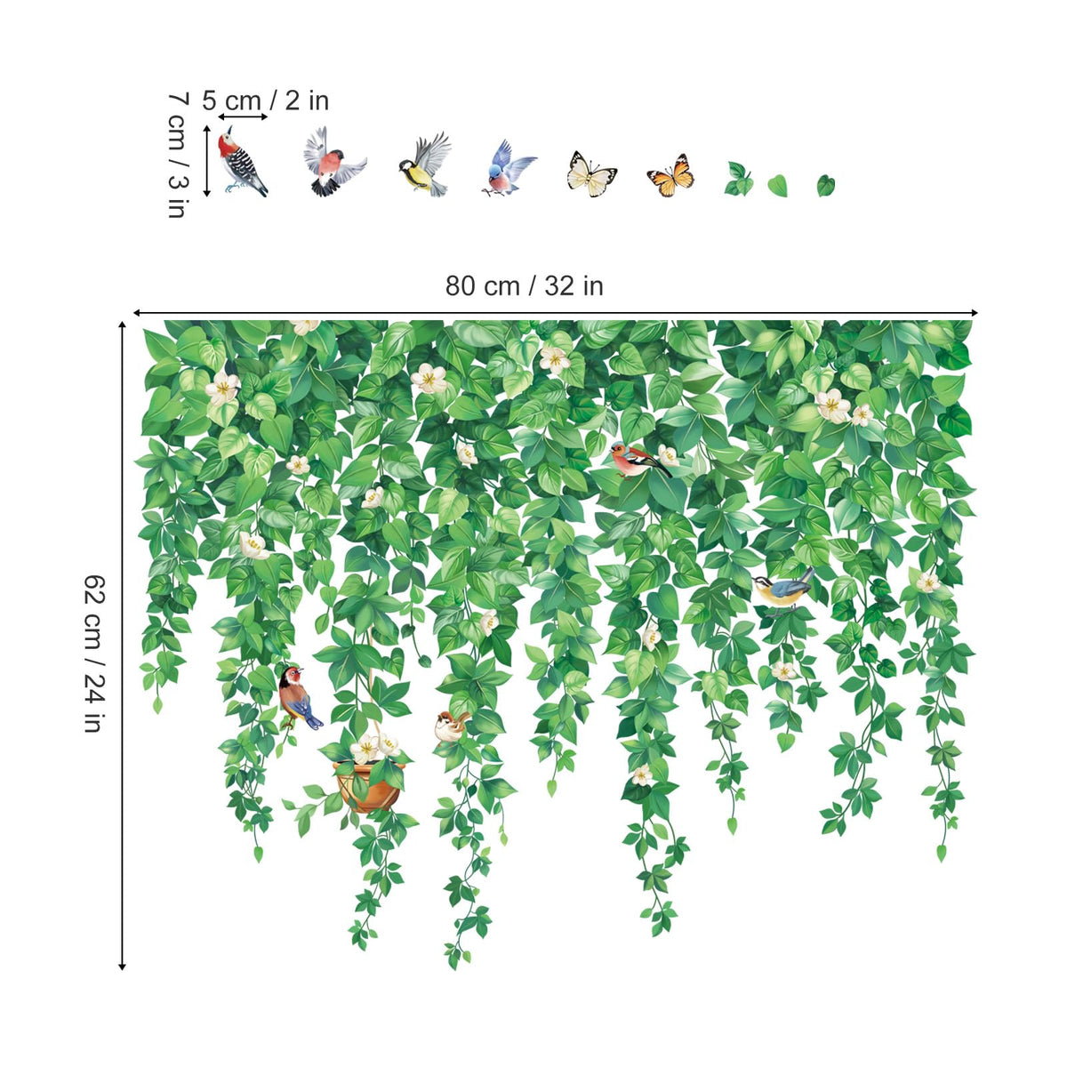 wondever Hanging Vine Eucalyptus Leaves Window Clings Green Plants Leaves Birds Glass Sticker Decal Anti Collision Double-Side Static Window Stickers for Home Glass