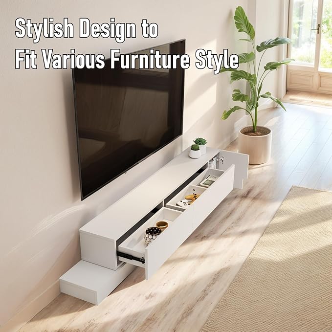 Retractable TV Shelf, Solid Wood Minimalist TV Stand, Mid-Century TV Console